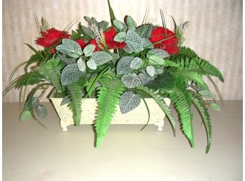 Metal Planter With Silk Flowers