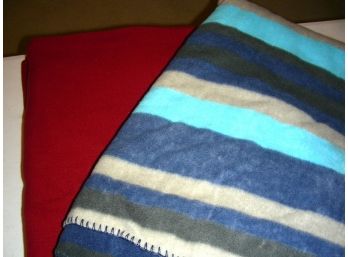 Two Fleece Throws - Red And Stripes