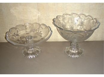 Matching Pressed Glass Pedestal Bowls, 2 Sizes