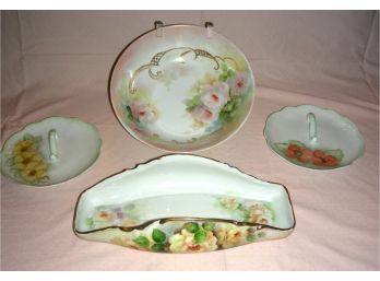 Lot Of 4 Vintage Hand Painted Ceramics: Bowls And Signed Nappies