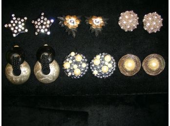 Lot G: 6 Pairs Of Costume Jewelry Clip On Earrings