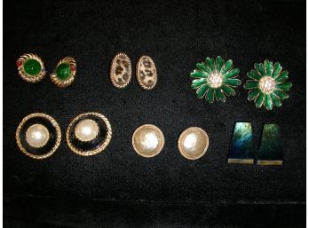 Lot B: 6 Pair Of Clip On Earrings, One Marked 'L'