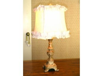 Spotted Painted Lamp With Burlap Ruffled Shade