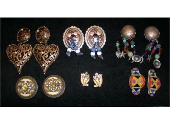 Lot I: 6 Pairs Of Costume Jewelry Clip On Earrings, Including M. Baer ACC SF