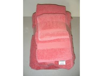 Set Of Salmon Colored FrenchTex Towels: 2 Bath, 1 Face, 1 Washcloth