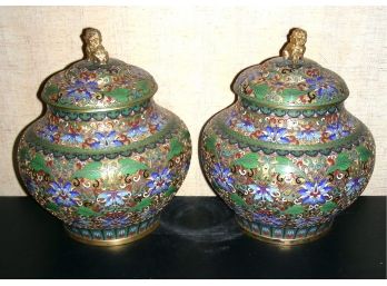 Pair Of Lidded Cloisonne Vases Jars