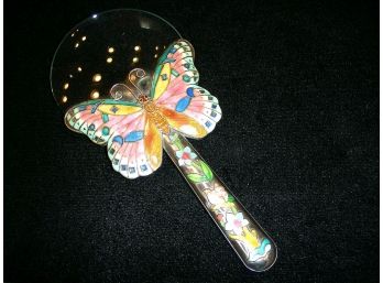 Enamel Handled Magnifying Glass With Butterfly