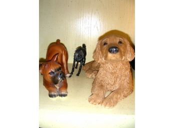 Lot Of 3 Animal Figures: Sandra Brue Sandcast Dog, Brinn's Boxer And Plastic Horse