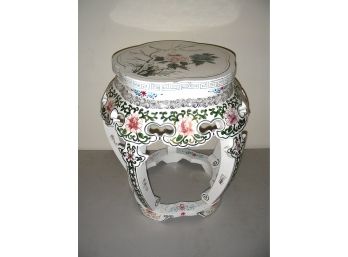 Painted Oriental-style Stool Or Side Table - White