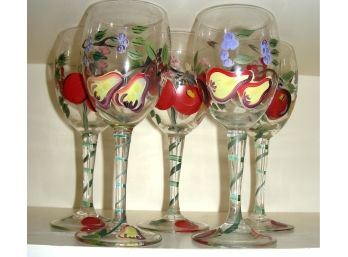 Set Of 5 Hand Painted Glass Stems, Home Essentials 8' H