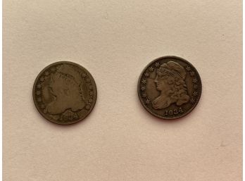 Two 1834 Capped Bust Ten Cent Pieces