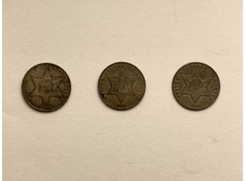 Three 3 Cent Silver Pieces From 1859 & 1860