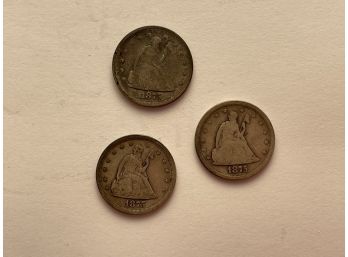 Three 1875 Liberty Seated Quarters