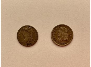 Two 1835 Half Dimes