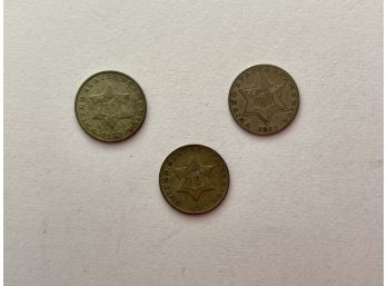 Three 1852 Silver Three-Cent Pieces