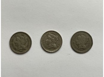 Three 1867 Three Cent Nickels