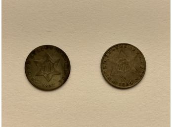 Two 3 Cent Silver Pieces From 1851 & 1854