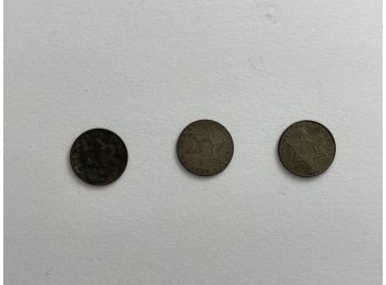 Three - 3 Cent Silver Pieces From 1853, 1857 & 1862