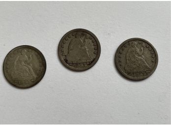 Three 1853 Liberty Seated Half Dimes