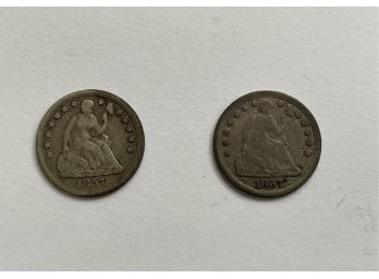 Two 1857 Liberty Seated Half Dimes