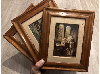 Three Antique Lithographs With Artist - Over- Painted Details By Hand- Custom Maple Frames  -Late 19th Century