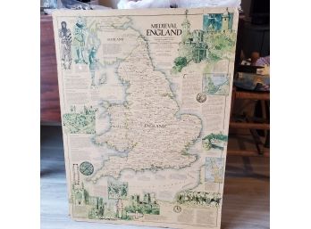 Large Medieval England Map,the Cartographic Div, National Geographic Society 1979 -interesting Illustrations