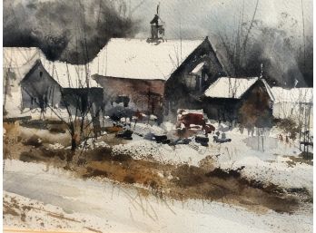 Vintage Original Jack Flynn New England Farmscape Watercolor Signed By Listed Artist -In Frame, Arches Papier