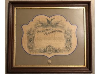 Post Civil War 1869 Massachusetts Testimonial & The People's Gratitude For His Patriotism To Solomon Foster