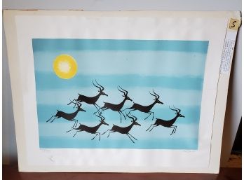 1960s Limited Edition Color Lithograph By Carlo Keith Llewellen. Leaping Antelope. Hand-signed & # 273/375