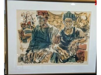 Moshe Gat Hand-signed Lithograph Limited Edition #70/200 Titled: Fishermen At The Docks From People Of Israel