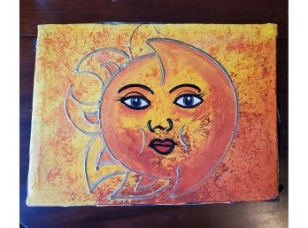 Original Bright Orange - Red Orange Oil Painting On Canvas Of A Beautiful Face Of The SUN!