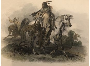 Vintage Framed Native American War Riders Engraving By Carl Bodmer