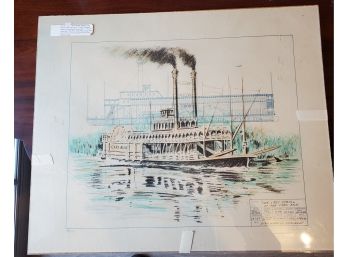 Paul Geygan Lmtd Edit. Signed Color Lithograph,Arch. Draw ' Lazy Stroll Of The Cary Ann' Sidewheeler Steamboat