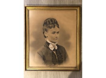 Turn Of The Century, Hand-colored Photo Portrait Of A Beautiful Maiden In A Gold Frame