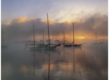 Beautiful Wooden Framed Sailboats & Sunsets Photo 18 X 22