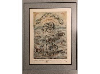 Russian Aquatic Themed Watercolor. Lovers At The Sea. Professionally Framed And Hung.