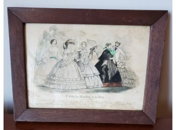 Vintage Framed Hand Colored Print 'l ' Echo Du Moniteur De La Mode' French Ladies Beautiful Victorian Dresses