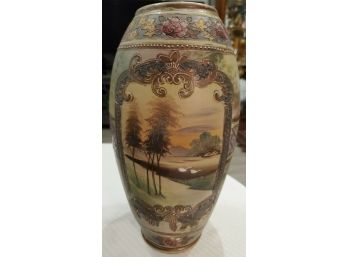 Vintage Hand- Impasto Painted Tall Vase -thick, Raised Paint.swans! 24kt Gold Accents -you Can Feel The Paint!