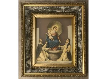 Beautiful Vintage Electronically Lit Colored Print Of Ave Maria With Deluxe Double Gold Frames