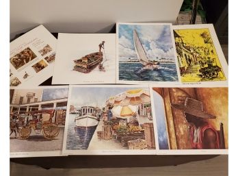 Six Large & Colorful Bahama Islands Original Lithographs 12' X 15' - Suitable For Framing!