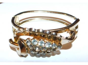 Exquisite Rhinestone And Gold Tone Bracelet/Cuff