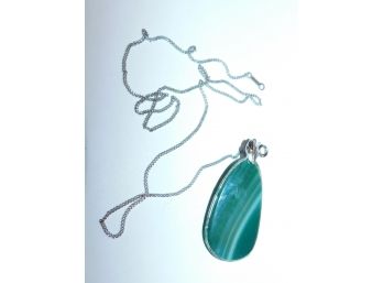 Colorful Striated Stone Pendant On Delicate Simmons Sterling Chain