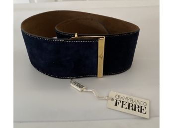 GIANFRANCO FERRE  Navy Suede Belt With Gold Tone Buckle