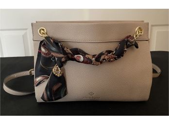 NANETTE LEPORE  Crossbody Adley Pebbled Tan Leather Bag With Removeable Satin Scarf