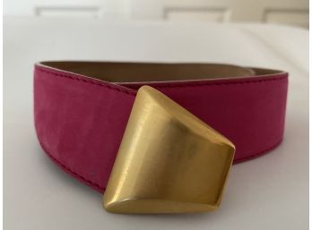 DONNA KAREN Pink Leather Belt With Gold Tone Buckle Italy