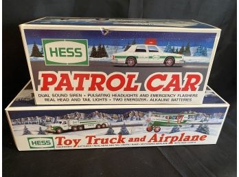 VINTAGE HESS TRUCKS Patrol Car 1993 & Toy Truck With Airplane 2002