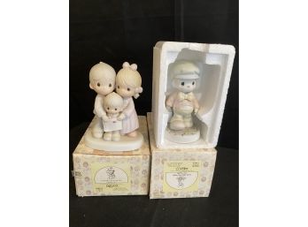 ENESCO PRECIOUS MOMENTS God Bless The Day We Found You & Lord Help Me Make The Grade Figurines Pair