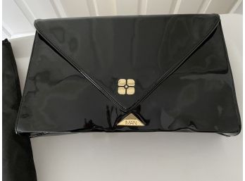 IMAN Designer Black Patent Leather Envelope Bag