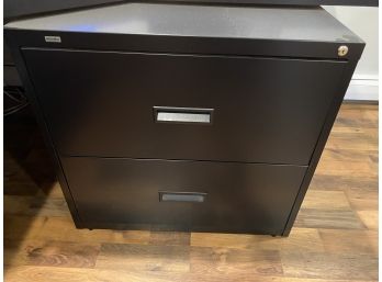 OFFICE MAX Black Metal Two Drawer File Cabinet With Key 1of2