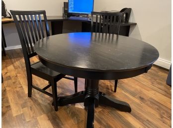 Black Round Single Pedestal Table With 2 Chairs